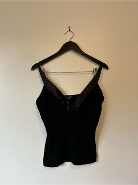 Vintage le chateau Black V-Neck Satin-Trim Camisole
